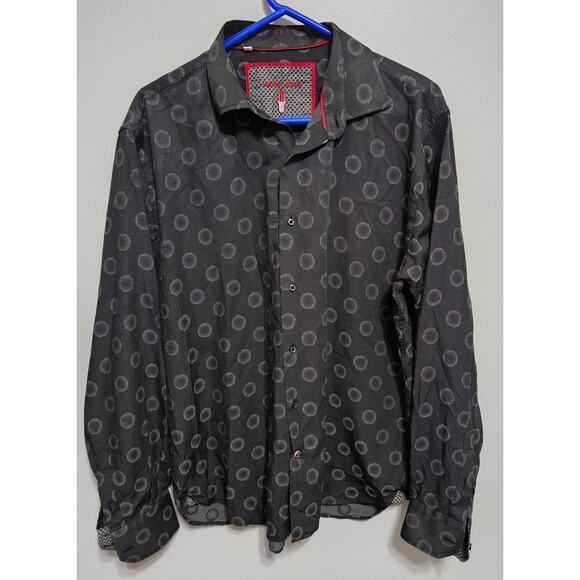 Men's Visconti Black LS Button Up Black Gray Circle Pattern Fold Back Cuff  XL - Picture 1 of 9